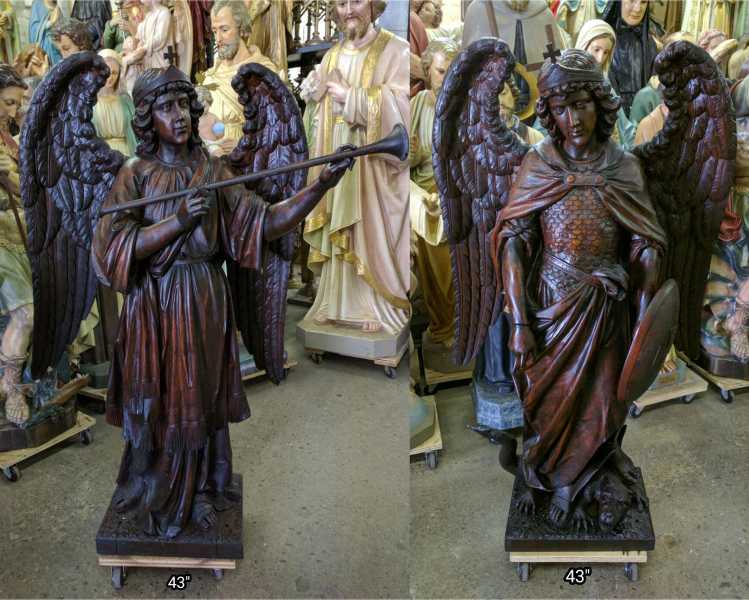 1-Set-of-Geissler-St-Gabriel-Michael-Carved-Wood-Statues